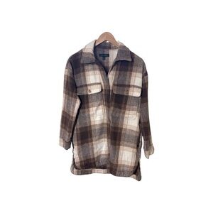 Banana Republic Women's Plaid Shacket  - Brown and Cream Size XS